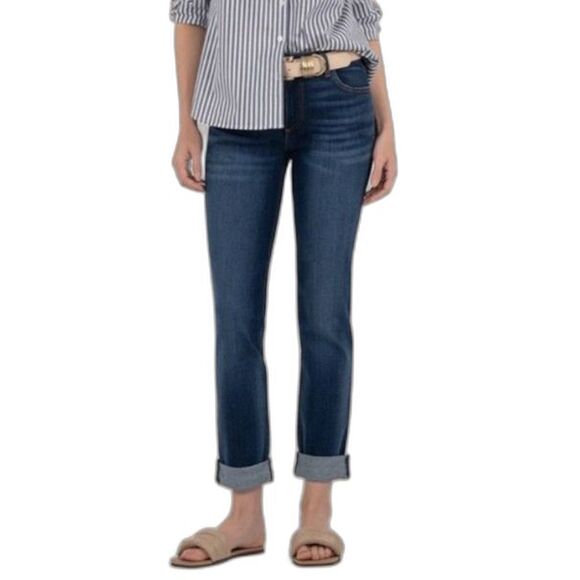 Kut From The Kloth Blue Medium Wash High-Rise Crop Skinny Boyfriend Jeans Sz 18W - Picture 1 of 14